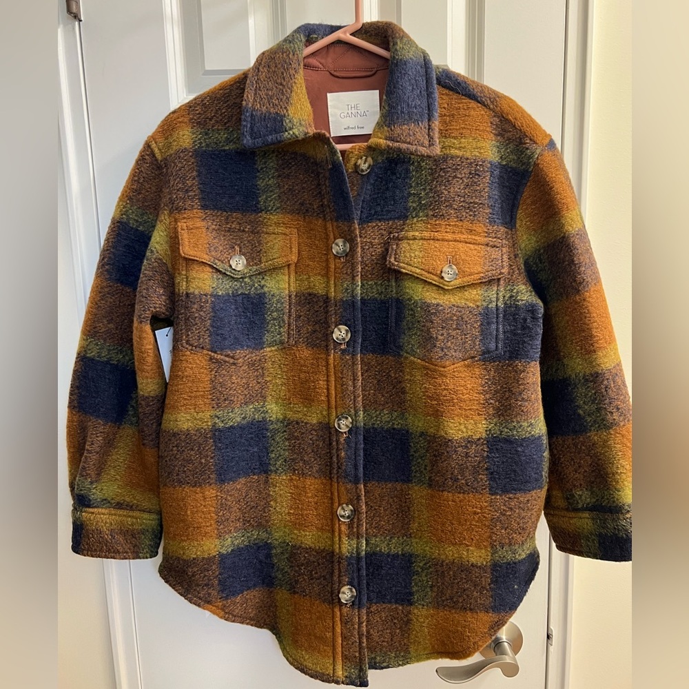 NWT Aritzia Brown plaid shacket 75% wool